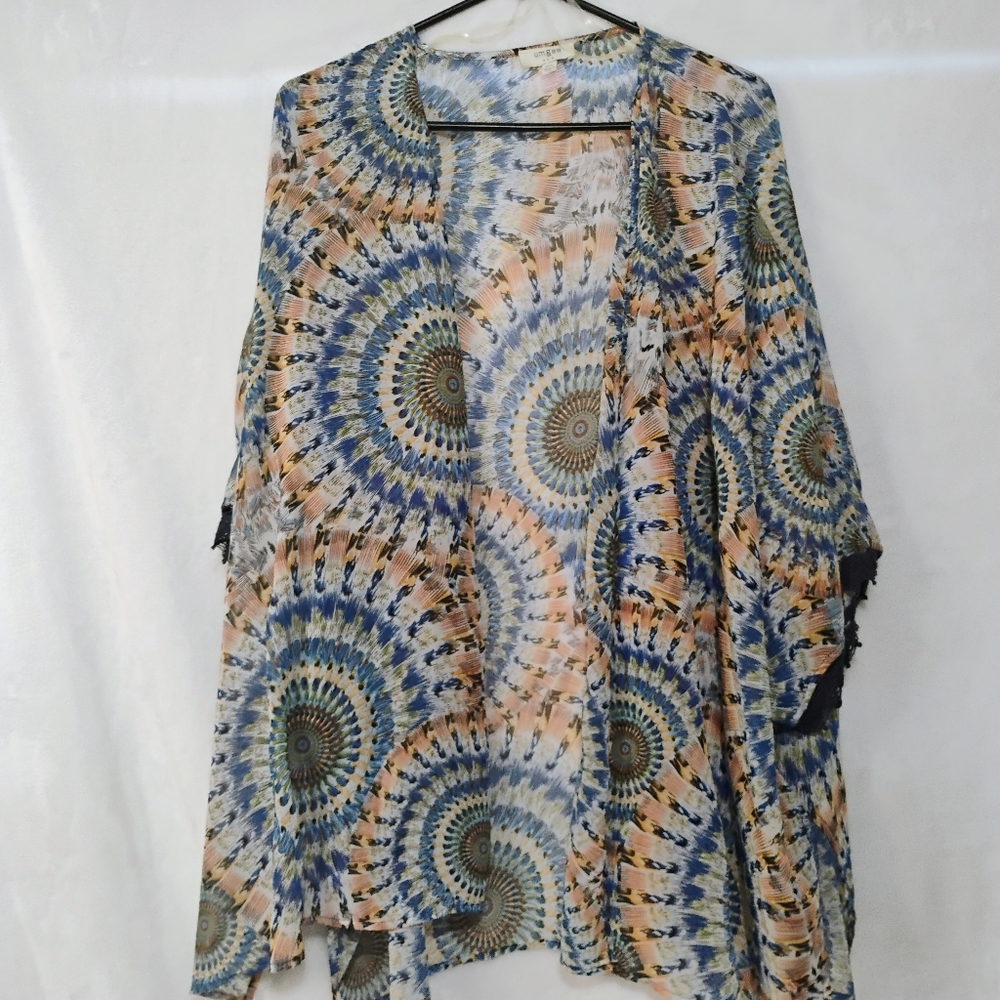 Umgee Sheer Open Front Patterned Cardigan Cover Up Womens Medium Large O